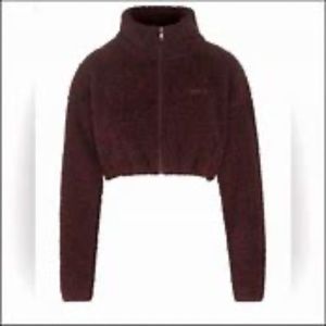 SKIMS Espresso Brown Sherpa Cropped Teddy Bear Zip Up Jacket Sz 4X NWT
